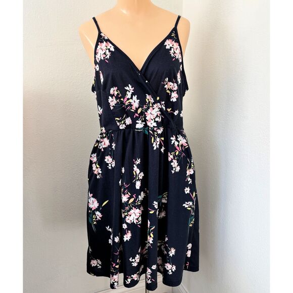 Unbranded Dresses & Skirts - Womens Spaghetti Strap Sundress Sz Large Short Adjustable Dark Floral Summer